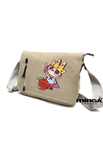 Minga London Beige Labubu King Apple Printed Postman for School, Course, Tuto...