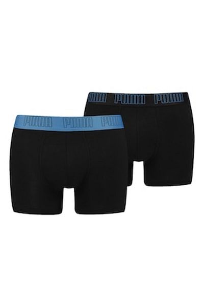 Puma , Set de boxeri cu banda logo in talie - 2 perechi, Negru, Albastru deschis prafuit, S