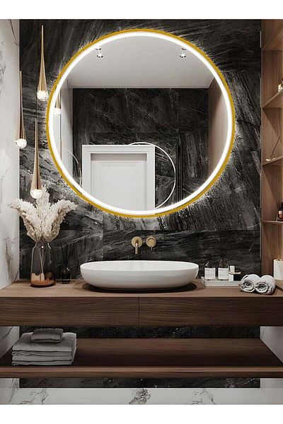 Taimi Large Elegant Mirror 60cm With Gold Aluminum Frame And Touch Led Front Light, For Makeup,bath Room