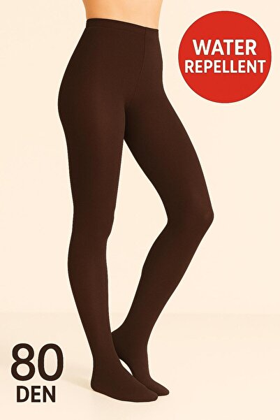 DÜVEN Dámské kaštanově hnědé neprůhledné matné silné punčochové kalhoty 80 Den - vodoodpudivé