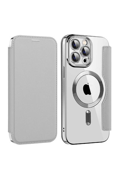 SKYDDAR INNOVATION Case for iPhone 14 Pro Max, SmartMag Book, Magsafe, RFiD, Card Holder, sticker set, Gray