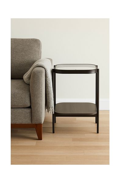 private house Set of 2 single-serve tables with a glass top and brown wood