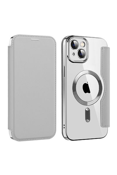 SKYDDAR INNOVATION Case for IPhone 14 Plus, SmartMag Book, Magsafe, RFiD, Card Holder, sticker set, Gray