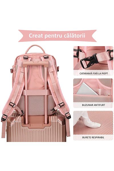 OBRALIX Travel Backpack for Laptop, Business, Airline Approved, USB Charging Port, 35L, Waterproof, Pink, OB