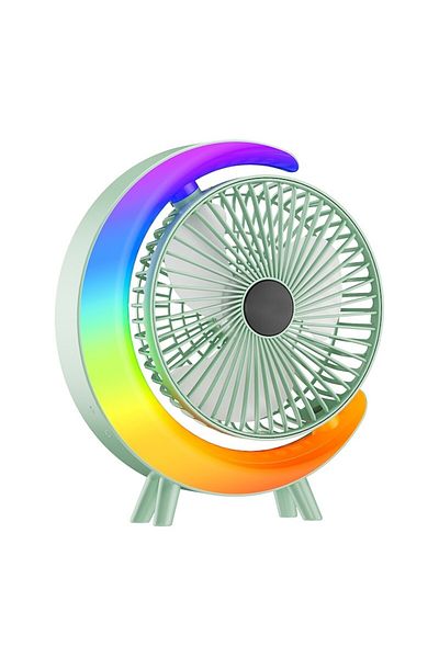 BOMSTOM Ventilator de birou RGB BOMSTOM, 5 moduri de iluminare, 3 viteze, reîncărcabil USB 1800mAh, portabil, silențios, rotativ