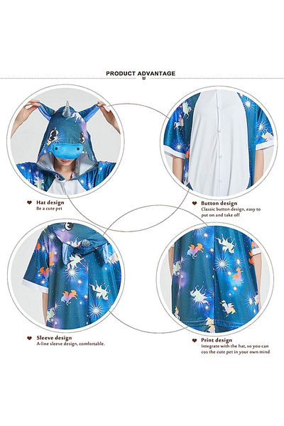 zzz sleep good sleeping !!! Short jumpsuit pajamas, blue unicorn pattern, horse print, KIGURUMI