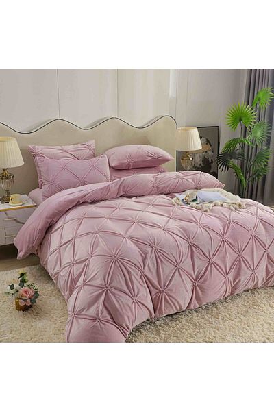 JOJO HOME Lenjerie de pat dublu, din catifea, 4 piese, roz deschis, 230 x 250 cm