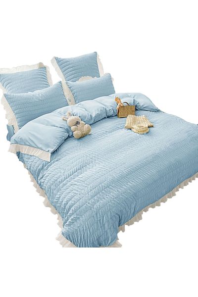 OEM Double Bed Creponated Bedding Set, Cotton, 6 Pieces