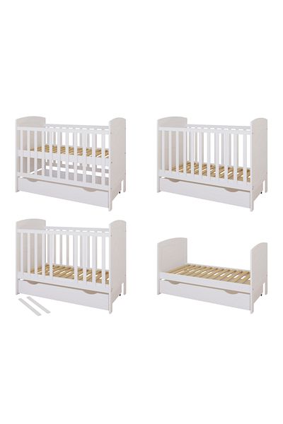 Nichiduta Philip Wooden Crib White 120x60 cm with Removable Side, Drawer with Wheels, Edges of Sili