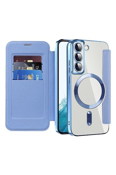 SKYDDAR INNOVATION Husă pentru Samsung Galaxy S22 5G, SmartMag Book, Magsafe, RFiD, suport pentru carduri, set de autocolante, albastră