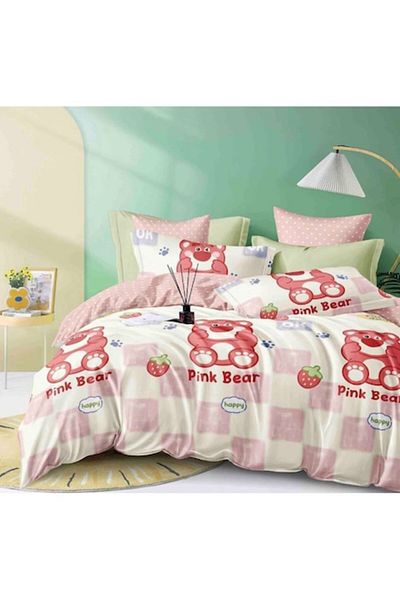 OEM Elegant Double Bed Linen Set of 6 Pieces, Fine Cotton, Elastic Bed Sheet 180x200cm, 4 Pillowcases, D