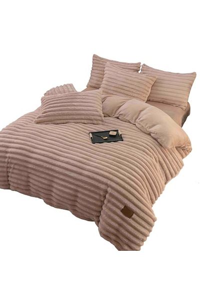 OEM Double Cocolino Bed Linen Set with 4 Pieces, Thick Stripes 5 cm, Elastic Fitted Sheet 180x200 cm, Du