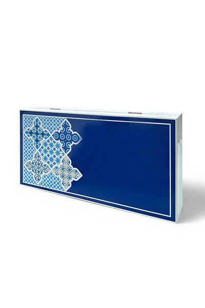Biggdesign Blue Tile Backgammon, Anti-Scratch Floor, Magnetic Mdf Case, 2 Layers of Varnish Polished