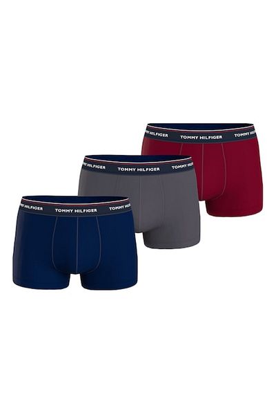 Tommy Hilfiger , Set of cotton blend boxers with logo waistband - 3 pairs, Red, Grey, Navy Bl