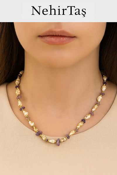 NehirTaş Certified Amethyst Mussel Necklace