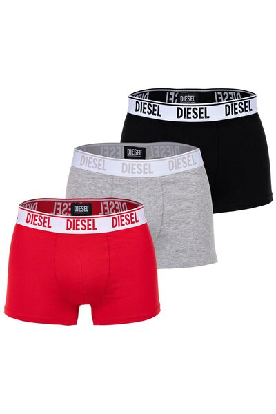 Diesel , Set of Boxers with Logo Band at Waist - 3 pairs, Red, Gray, Dark Blue, 2XL