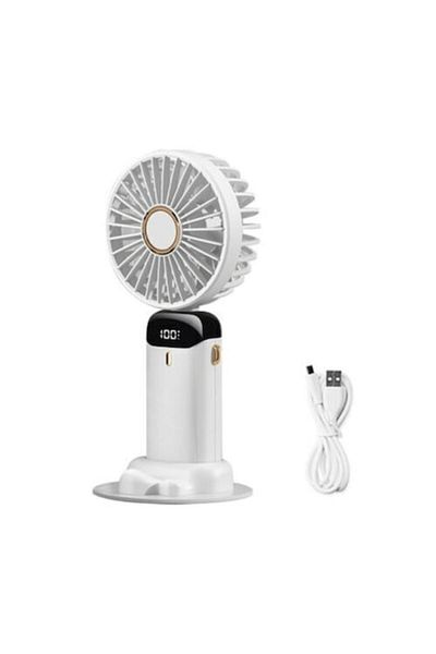 OEM Ventilator ultraportabil, 3 în 1, portabil, de birou, pentru gât, 5 niveluri de viteză, pliabil, cu ecran LCD, alb