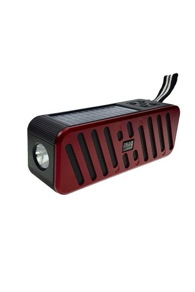 JSJZ Portable radio speaker with flashlight, solar and electric charging, Bluetooth red
