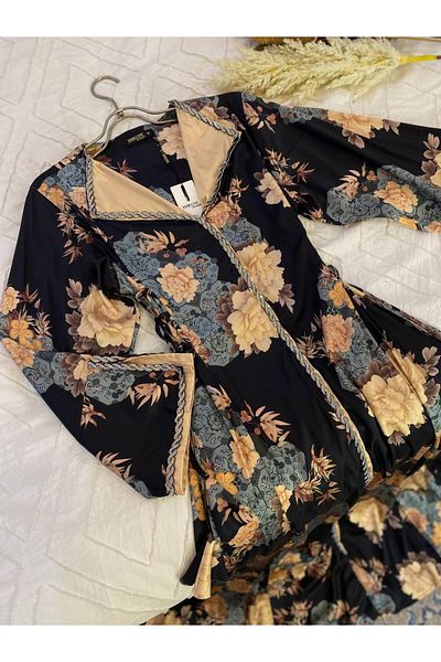 leevan fashion جلابية مشجرة بياقة واكمام طويلة