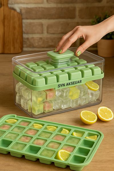 SYN AKSESUAR Ice Storage Box with Lid-New Generation Press Ice Box, 2 Layers 56 Compartments Ice Box