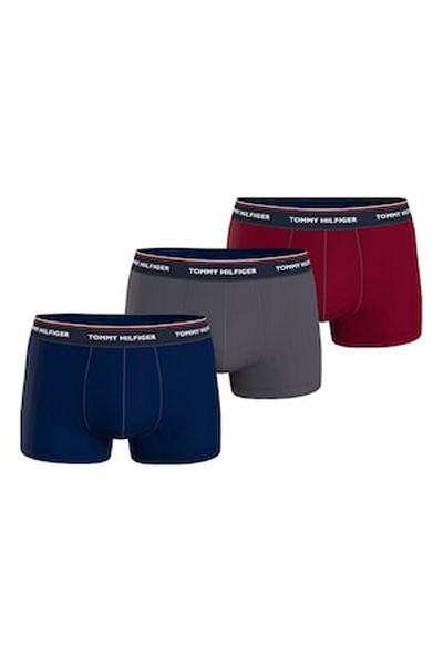 Tommy Hilfiger , Set of cotton blend boxers with logo waistband - 3 pairs, Red, Grey, Navy Bl