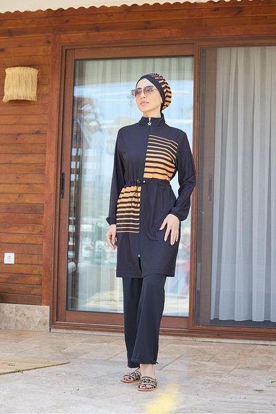 NS TASARIM MAYO Sunline Pattern Sports Lycra Design Hijab Διπλό Σετ μαγιό