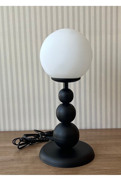 gaziantepavize Elektrikli Koza Siyah Kasa Beyaz Glop Camlı Metal Abajur Masa Lambası Lambader(PİLLİ DEĞİLDİR)