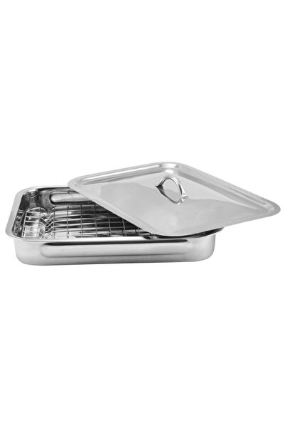 OEM Tava din inox, pentru cuptor, cu grill si capac, 38 x 28 x 6 cm, Grunberg GR2967