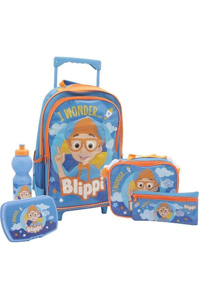 MGA Entertainment Blippi 5-in-1 Value Set Trolley Bag with Accessories – 16 Inch School Bag Combo