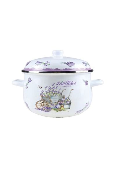 OEM Enamelled Pot with Lid, 22 cm, 3.90 l, White/Purple, Grunberg, Model GR2200B