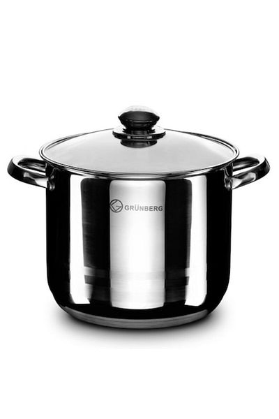 OEM Stainless Steel Pot with Heat-Resistant Glass Lid, 6.5 Liters, 22 cm, Grunberg
