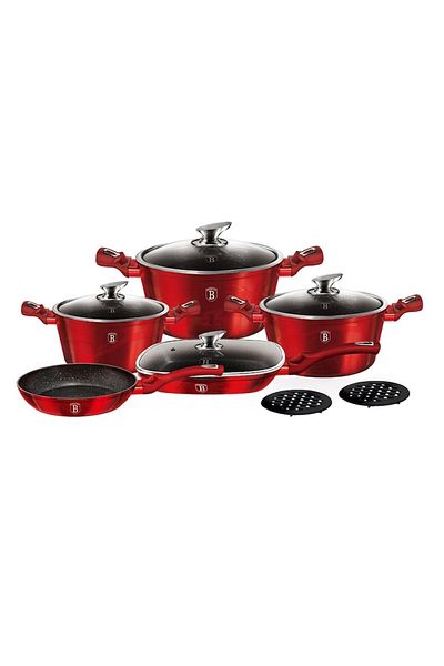Berlinger Haus 11-Piece Marble-Coated Pots and Pans Set Burgundy Metalic Line Berlinger Haus BH 7142
