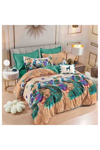 OEM Elegant Double Bed Bedding Set, 6 Pieces, Fine Cotton, Elastic Sheet 180x200cm, 4 Pillowcases, Duvet