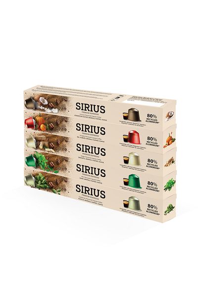 Sirius Kahve Set of 5 capsules of coffee sirius premium flavored (cardamom-mint-ginger-pumpkin-coconut)