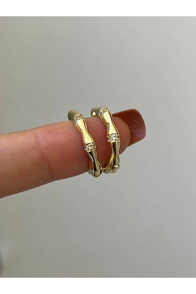 Twinssis Accessories أقراط من العظم الذهبي المرصع بالأحجار