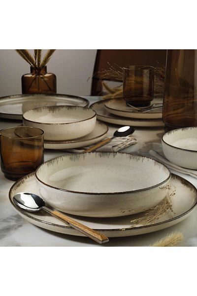 Kütahya Porselen Moderna Dotti dinner set, 24 pieces, 6 people, porcelain, cinnamon, kutahya porselen