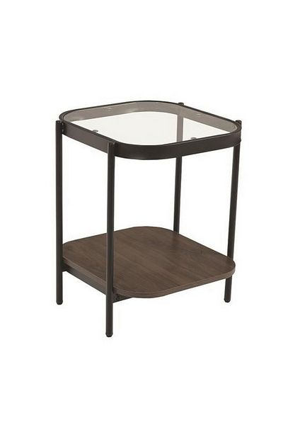 private house Set of 2 single-serve tables with a glass top and brown wood