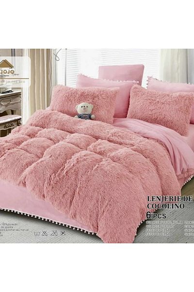 OEM Double bed linen set, super fluffy Cocolino, 6 pieces, pink