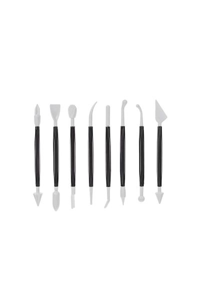 UIQ Set din 8 instrumente pentru modelat lut si plastilina, diferite capete, plastic, Alb-Negru