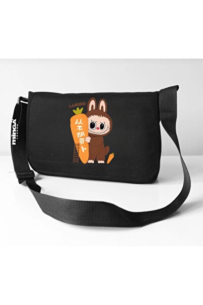 Minga London Labubu negru cu imprimeu de morcov pentru școală, curs, liceu -G...