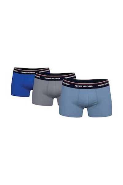 Tommy Hilfiger , Set of cotton blend boxers with logo waistband - 3 pairs, Black, Gray, Blue,