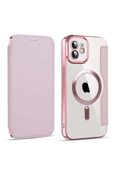 SKYDDAR INNOVATION Θήκη για iPhone 11, SmartMag Book, Magsafe, RFiD, Θήκη καρτών, σετ αυτοκόλλητων, ροζ