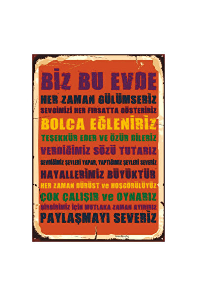 Komut Ev Kuralları Retro Ahşap Tablo - Aile Temalı Poster Tasarımı