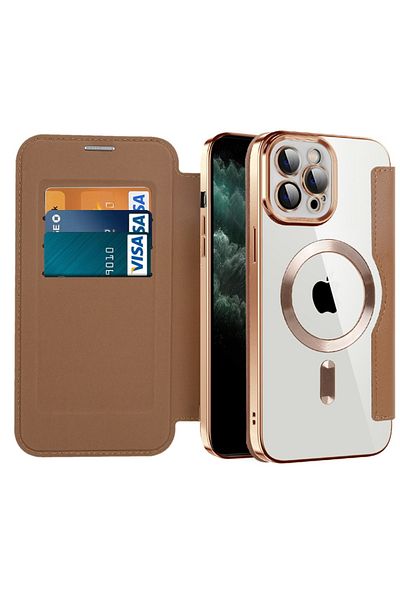 SKYDDAR INNOVATION Husă pentru iPhone 11 Pro Max, SmartMag Book, Magsafe, RFiD, suport pentru carduri, set de autocolante, maro