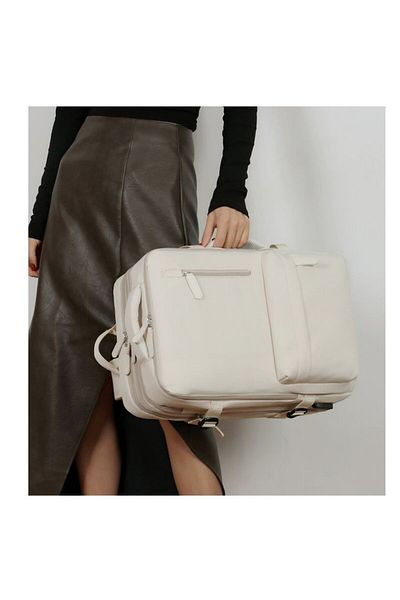 OBRALIX Rucsac de călătorie pentru laptop, extensibil, impermeabil, port USB, până la 39 L, bej
