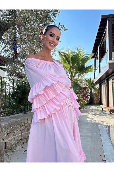 Atelier Derin Pink Floral Brooch Skirt Blouse Set