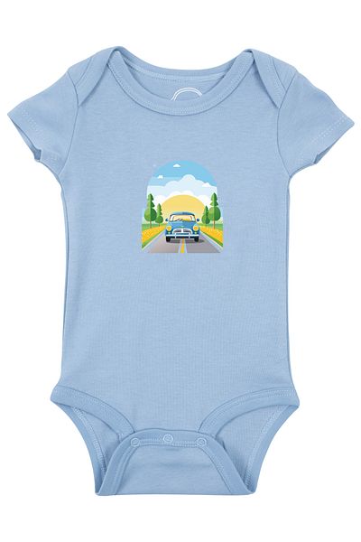 Mavipink Baby Cotton Sunny Car Printed Short Sleeve Bodysuit