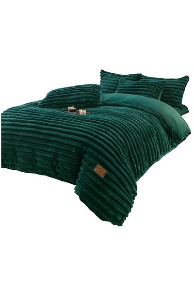 OEM Double Bed Sheet Set with Elastic, Artificial Rabbit Fur Velvet, 4 Pieces, MS STAR, Emerald Green