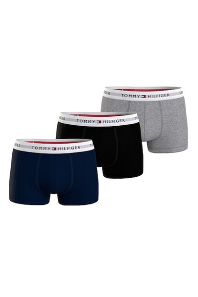 Tommy Hilfiger , Set de boxeri cu banda logo in talie - 3 perechi, Negru, Gri deschis, Bleumarin, L