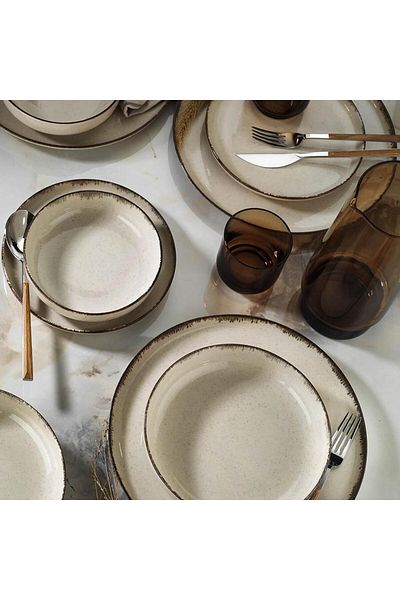 Kütahya Porselen Moderna Dotti dinner set, 24 pieces, 6 people, porcelain, cinnamon, kutahya porselen